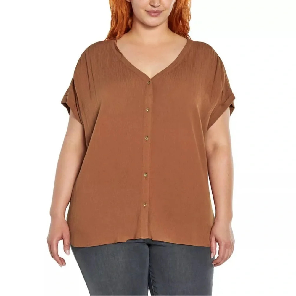 Orvis Women's Short Sleeve Button Front Blouse Shirt ( X-Large, Rust)